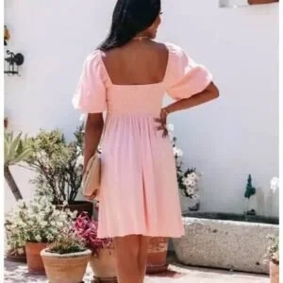 Vici Mini Dress Pink S Emmy Embroidered Puff Sleeve NWOT - Picture 2 of 6